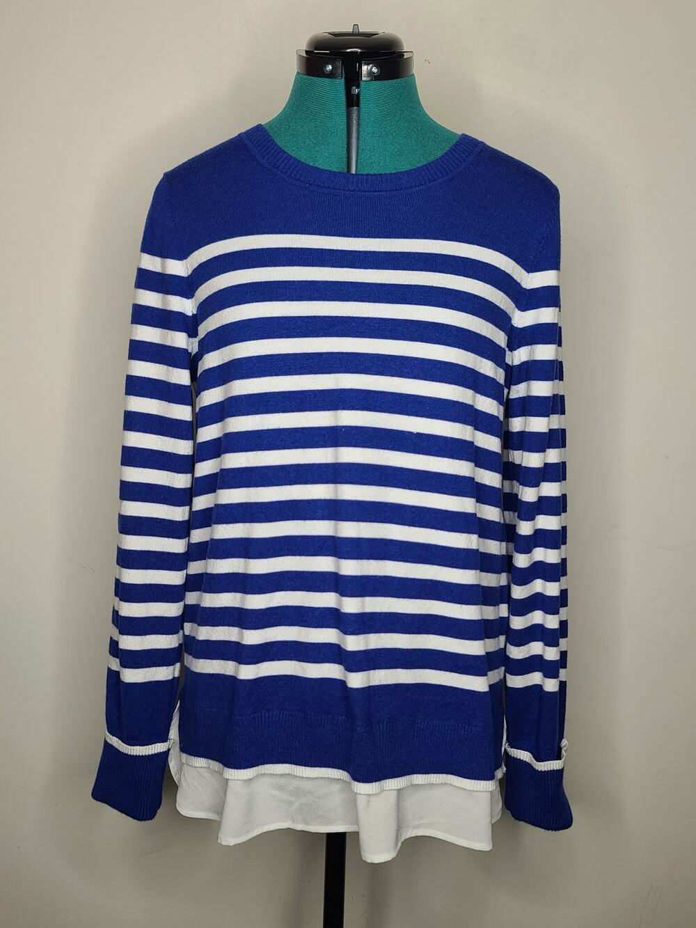 Calvin Klein blue white stripe long sleeve sweater with shirt tail - medium